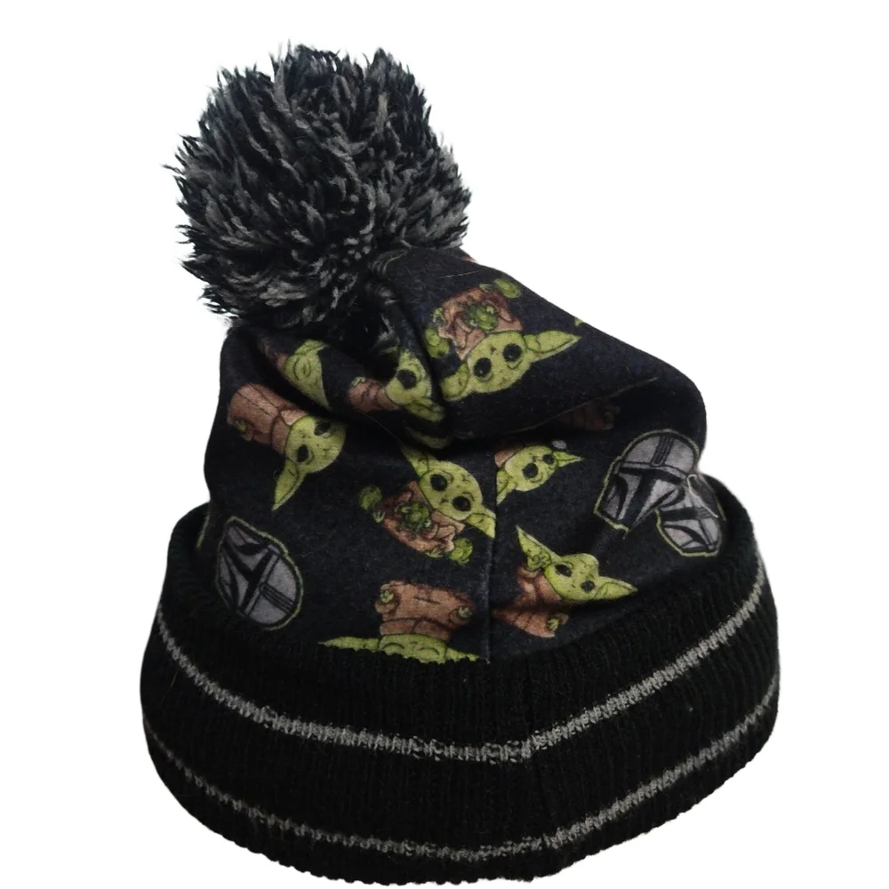 Star Wars Black Beanie with Green Characters and Gray Pom-Pom